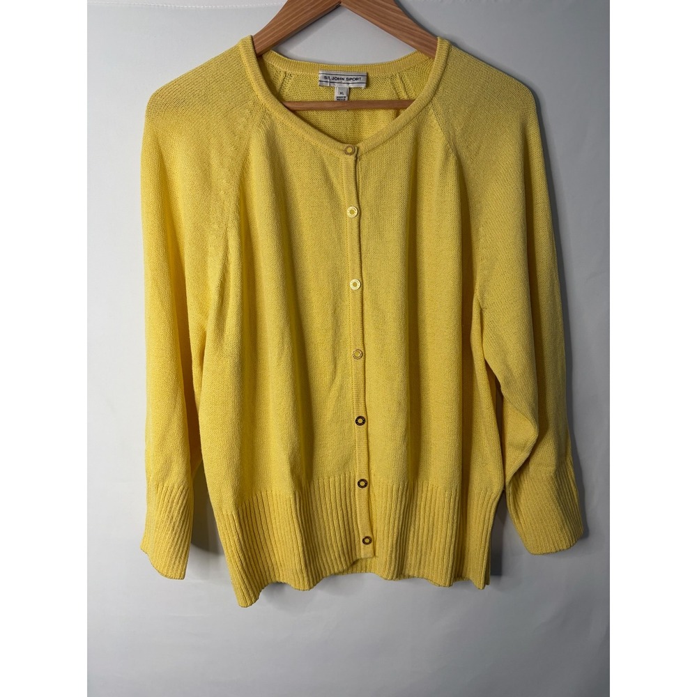 VTG St John Sport Yellow Cardigan Sweater Sz XL Santana Knit Old Money Preppy